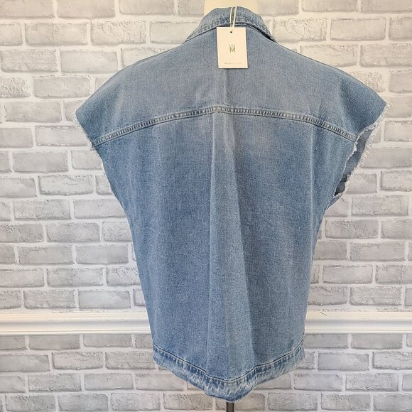 Milio Milano Italy Denim Vest Cut Off Sleeve Biker Trucker Grunge NEW XL Button - Picture 3 of 10